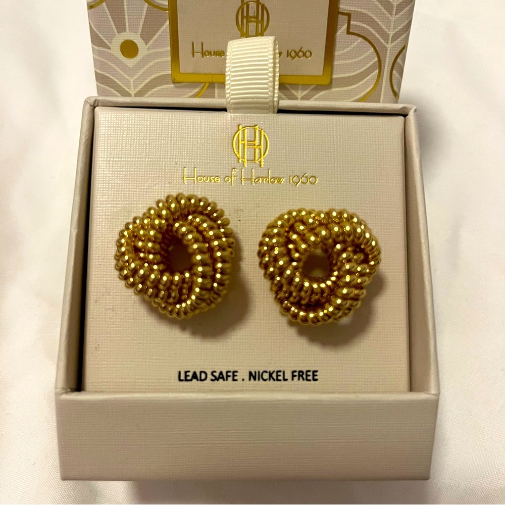 New house of Harlow 1960 Gold tone love knot beaded earrings